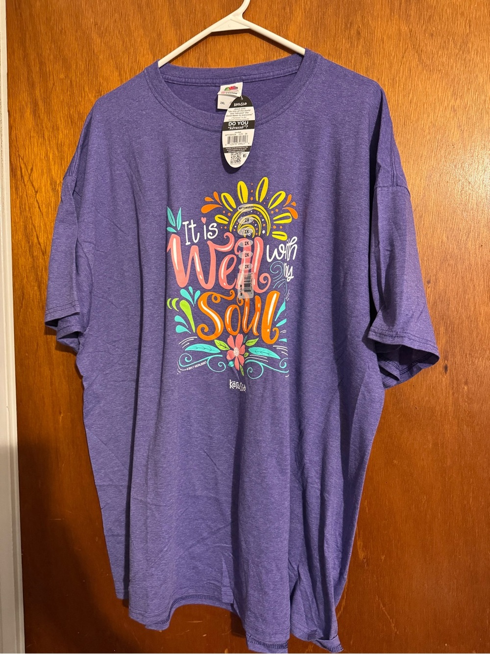 Kerusso Purple Graphic Tee with Multicolor Floral Script